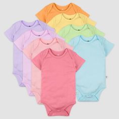 Honest Baby Girls' 8pk Rainbow Organic Cotton Short Sleeve Bodysuit - Pink/Violet/Yellow Newborn Solid Color Short Sleeve Bodysuit For Playtime, Solid Short Sleeve Bodysuit For Playtime, Short Sleeve Bodysuit For Playtime, Basic Short Sleeve Solid Color Onesie, Pink Cotton Short Sleeve Bodysuit, Multicolor Short Sleeve Cotton Onesie, Multicolor Cotton Short Sleeve Onesie, Casual Solid Color Short Sleeve Onesie, Yellow Short Sleeve Bodysuit For Spring