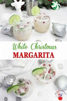 white christmas margaritas with lime slices and garnishes