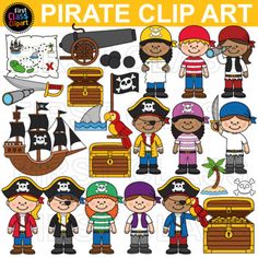 pirate clip art for kids to use in crafts and scrapbooking, including paper dolls