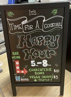 a sign for a happy hour at a restaurant