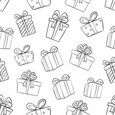 black and white gift boxes with bows on them seamless background for coloring book pages