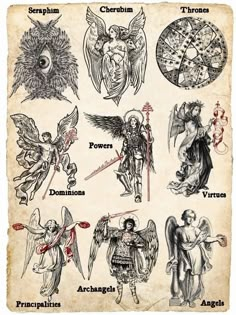 an old book with different types of angels and demon symbols on it's cover