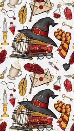 an image of harry's hat and birdcage on white paper with red feathers