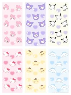 four different wallpapers with hello kitty and other cartoon characters on them in pastel colors