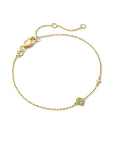 Meet this delicate and dainty layer that’s sure to delight. The Maisie 18k Gold Vermeil Delicate Chain Bracelet in Peridot is our most minimal birthstone style, perfect for personalizing your look with elevated materials. Speaking of personalization, this bracelet features an adjustable closure for a custom fit. Peridot represents August birthdays, inspiring strength, rest, and healing. Metal 18k Yellow Gold Vermeil What is Vermeil? Vermeil (that’s pronounced ver-may) is a gold plating technique August Birthdays, Plating Techniques, Delicate Chain, Green Peridot, White Topaz, Kendra Scott, Diamond Pendant, Delicate Bracelet, Gold Plating