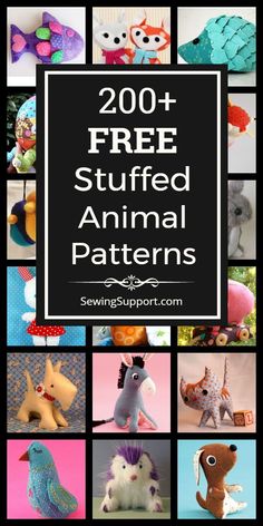 stuffed animals are featured in this collage with the words, free stuffed animal patterns