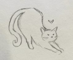 a drawing of a cat with a heart on it's back and the tail curled up