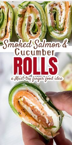 Beautifully arranged cucumber rolls with smoked salmon and cream cheese, an example of easy finger food ideas for any event.