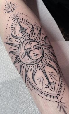 Beautiful Sun And Moon Tattoo Hippie Tattoo, Mystical Tattoos, Boho Tattoos, Tattoos Geometric, Dope Tattoos For Women