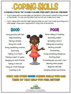 a poster describing coping skills for kids