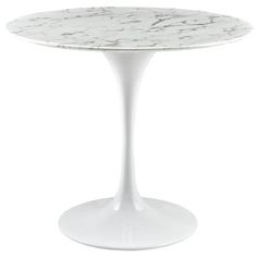 a white table with a marble top on a white background in the shape of an egg