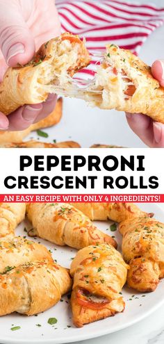 Easy Pepperoni Crescent Rolls make everyone happy! Flaky crescent roll dough is stuffed with gooey melted cheese and spicy pepperoni in this great recipe with only 4 ingredients. They're the perfect appetizer for your summer parties! Pepperoni Crescent Rolls, Pizza Crescent Rolls, Crescent Pizza, Pizza Type Recipes, Crescent Rolls Recipe, Pepperoni Pizza Rolls, Crescent Roll Pizza, Pizza Roll Up, Pepperoni Rolls