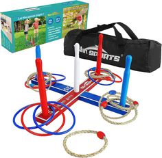 an inflatable ring tosser and rope set