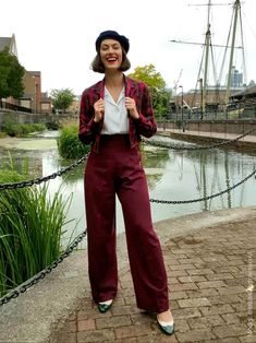 50s Trousers Women, Vintage Corporate Outfits, Retro Wide Leg Pants For Work In Fall, Classic Wide Leg Pants For Daywear, Vintage High-waisted Wide Leg Pants For Work, Fitted Vintage Wide Leg Pants For Fall, Vintage Tailored Pants For Workwear, Tailored Vintage Pants For Workwear, Fitted Vintage Wide Leg Workwear Pants