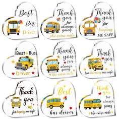 thank you for the best bus driver in the world set of 8 tags with school buses