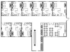 an office floor plan with several tables and chairs