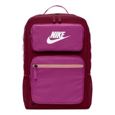 Nike Casual Sports Travel Bag Schoolbag Backpack Women's Red / Pink BA6170-638 (Women's) University Red Backpack For Everyday Use, Sports Backpack With Functional Pockets, Nike Rectangular Backpack For Back To School, Nike Rectangular Backpack For Sports, Nike Sports Backpack Rectangular, Functional Nike Bag For Back To School, Nike Rectangular Sports Backpack, Sporty Back To School Bags With Functional Pockets, Sporty Backpack With Functional Pockets