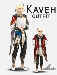 an image of two people standing next to each other with the caption kaveh outfit