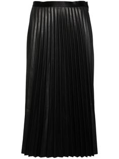 black faux leather elasticated waistband pull-on style pleated skirt A-line mid-calf length Faux Leather Pleated Skirt, Style Pleated Skirt, Pleated Skirt Black, Leather Pleated Skirt, Wardrobe Edit, Yoko London, Chanel 2, Demi Fine Jewelry, Boots Fall