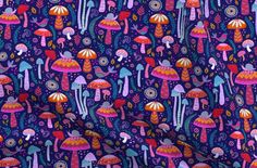 an image of colorful mushrooms on purple background