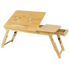 a wooden folding table with two trays on it