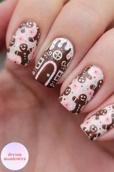 Gingerbread Designs for a Festive Christmas Mani Traditional Gingerbread, Gingerbread Theme, Candy Cane Nails, Christmas Manicure, Christmas Tree Art, Candy Cane Stripes, Christmas Nail Art