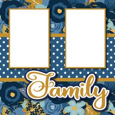 a family photo frame with blue flowers and polka dots on the bottom, in front of a floral background