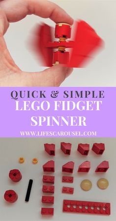 the instructions for how to make lego finger spiners are shown in this image with text that reads, quick and simple lego finger spiner