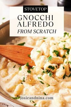 This creamy Gnocchi Alfredo is an easy, one-skillet dinner that comes together in no time! Made with tender gnocchi and a rich, cheesy sauce, it’s a comfort food classic perfect for busy weeknights. Serve it with a sprinkle of parmesan for an extra layer of flavor. Italian Recipes With White Sauce, Gnocchi Recipes Alfredo, Easy Sauce For Gnocchi, Homemade Gnocchi Recipes Sauces, Gnocchi White Sauce, Gnocchi With Alfredo Sauce, Simple Gnocchi Sauce, Gnocchi Alfredo Recipes, Alfredo Gnocchi Recipes