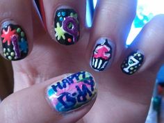 19 birthday nails by yushi25 on DeviantArt 19 Birthday Nails, 30 Birthday Nails, Nail Designs Ombre, Birthday Nail Ideas, Birthday Nails Ideas, Diamond Nail Designs, 19 Birthday, Ombre Art, Birthday Nail Designs