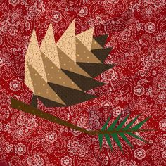 a red background with an orange and brown flower on it