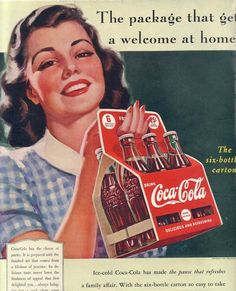 an advertisement for coca cola featuring a woman holding a coke can in her hand and smiling