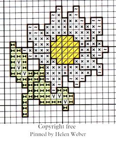 a cross stitch pattern with yellow squares