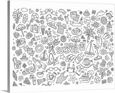 the word summer is surrounded by doodles and other things that are drawn in black ink on