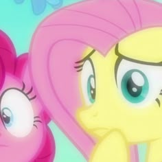 two pinkie ponies looking at each other with eyes wide open in front of them