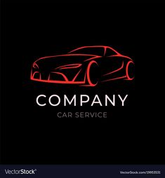 a car service logo on black background with red lines in the shape of a car