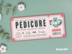 Pedicure Ticket Template, Nail Salon Gift Certificate, Pedicure/Manicure Printable Voucher, Mani/Pedi Gift Idea, 9x4 Digital File, Self-Edit Free Printable Gift Certificates, Printable Vouchers, Printable Gifts, Diy Pedicure, Printable Gift Certificate, Voucher Design, Salon Gifts, Pedicure Manicure, Ticket Template