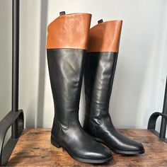 Franco Sarto Women's Meyer Knee High Riding Boots In Black And Brown Leather 8m New In Box-Floor Model Stay Classic And Chic In A Knee-High Riding Boot With Luxe Materials And Versatile Styling. Leather Or Leather/Suede Upper. Back Zipper Closure And Almond Toe. Seaming Details And Pull Tab. Half Size Up Recommended. Zipper Closure Runs Small, Order Half Size Up Leather Or Leather/Suede Upper, Synthetic Lining, Synthetic Sole Spot Clean Please Refer To Pictures For Details. Bundle And Save!!! Of Knee High Riding Boots, Riding Boot, Franco Sarto Shoes, Franco Sarto, Pull Tab, Over The Knee Boots, Over The Knee, Riding Boots, Knee High