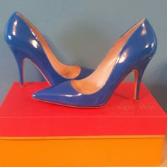 Authentic Kate Spade, Elegant Point-Toe Design, Crafted In Italy Of Smooth Patent Leather. Self- Covered Heel 4" (100 Mm). Leather Lining And Sole. Made In Italy. Brand New Never Worn This Item Generally Runs True To Size. Designer Blue Heels For Office, Luxury Fitted Blue Heels, Luxury Blue Heels, Extreme High Heels, Toes Designs, Patent Leather Pumps, Toe Designs, Licorice, Leather Pumps