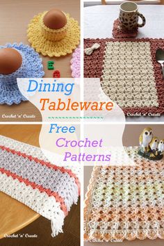 crochet patterns for dining tableware and placemats are featured in this article