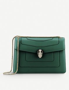 BVLGARI - Serpenti Forever leather shoulder bag | Selfridges.com Green Purse, Kelly Bag, Bag Crochet, Gucci Handbags, Green Bag, Fashion Handbags