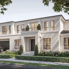 this is an artist's rendering of a two - story house with white exterior