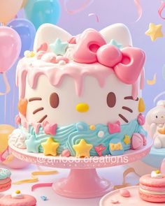 there is a hello kitty cake on the table