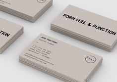 four business cards with the words form, feel and function on them in black ink