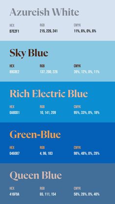 the different font styles and colors for each type of poster or webpage, including blue, red, green, white