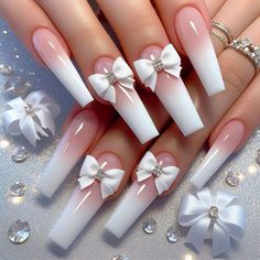 Nail Bow Designs, Acrylic Nails With Bows, Bow Nail Art Designs, Ballerina Acrylic Nails, Nails Coquette, Urban Nails, Elegant Touch Nails, Girls Nail Designs