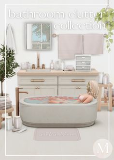 an image of a bathroom setting with bathtub and dresser in the background text reads, bathroom suite collection