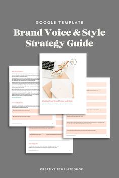 the brand voice and style strategy guide is shown in three different colors, including pink