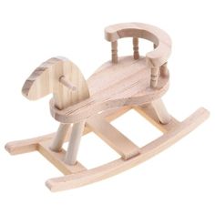 a wooden toy rocking horse on a white background