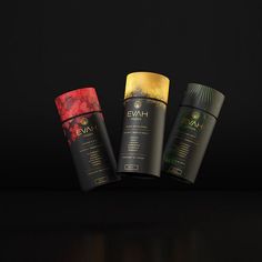 three different types of packaging on a black background